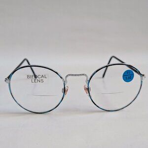 (NWT) Vintage 90's Round Metal Bi-Focal Reading Glasses (Silver/Blue P)